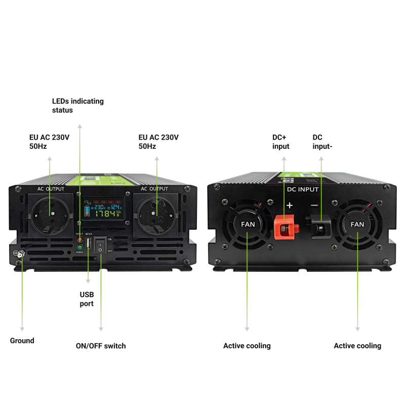 Green Cell Powerinverter Lcd V W W Inversor De Onda Sinusoidal