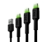 Set 3x cable USB Green Cell GC Ray - USB-C 30cm, 120cm, 200cm, LED verde, carga rápida Ultra Charge, QC 3.0