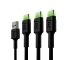 Juego de 3 cables USB Green Cell GC Ray - USB-C de 200 cm, LED verde, carga rápida Ultra Charge, QC 3.0