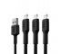 Set 3x Cable Lightning 120cm LED Green Cell Ray con carga rápida para Apple iPhone