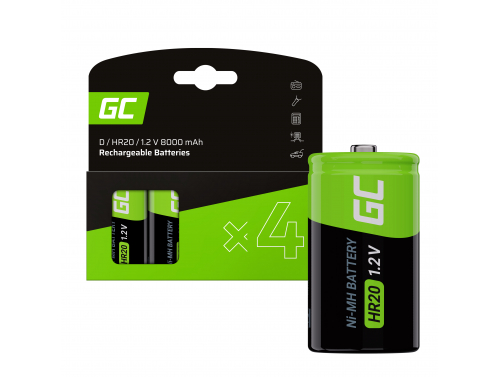 Green Cell Batterie 4x D R20 HR20 Ni-MH 1.2V 8000mAh