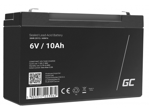 Green Cell® AGM Bateria 6V 10Ah Gel Bateria hermetica sistemas de alarma juguetes eléctricos para niños
