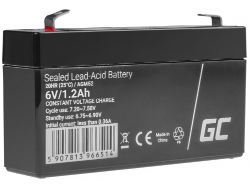 AGM GEL Batterie 6V 1,2Ah Blei Akku Green Cell für Alarmsysteme und Spielzeug