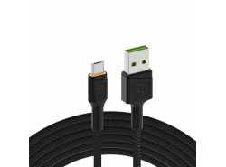 Cable USB Green Cell GC Ray - Micro USB de 120 cm, LED naranja, carga rápida Ultra Charge, QC3.0