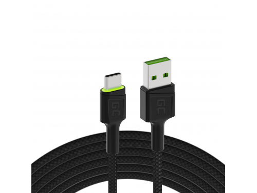 Cable USB Green Cell GC Ray - USB-C 120cm, LED verde, carga ultra rápida, QC 3.0