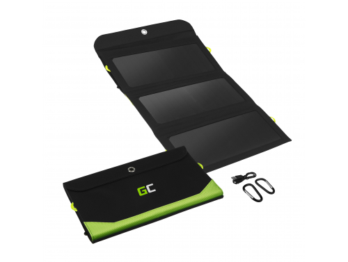 Cargador solar Green Cell GC SolarCharge 21W - Panel solar con función Powerbank de 10000 mAh USB-C Power Delivery 18W USB-A QC