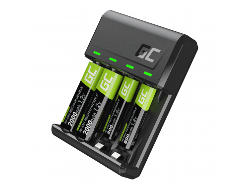 Set Cargador Green Cell GC VitalCharger y baterías NiMH 2x AA 2000mAh 2x AAA 800mAh