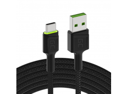 Cable USB Green Cell GC Ray - USB-C 120cm, LED verde, carga ultra rápida, QC 3.0