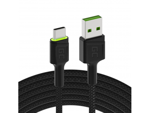 Cable USB-C Tipo C 1,2m LED Green Cell Ray con carga rápida, Ultra Charge, Quick Charge 3.0