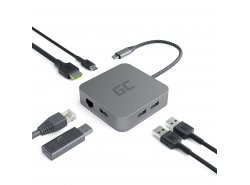 Estación de acoplamiento, adaptador, Green Cell GC HUB2 USB-C 6 en 1 (USB 3.0 HDMI Ethernet USB-C) para Apple MacBook, Dell XPS