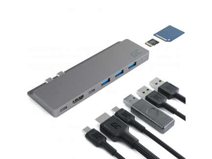 cocinar sílaba maleta HUB Adaptador USB-C Green Cell 8en1 | HDMI, 3xUSB 3.0, SD, microSD