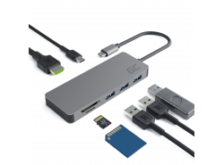 Adaptador HUB USB-C Green Cell 7 en 1 (USB 3.0 HDMI 4K microSD SD) para Apple MacBook Pro, Air, Asus, Dell XPS, HP, Lenovo X1
