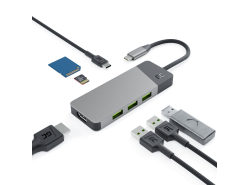 Adaptador HUB GC Connect 7en1 (3xUSB-A 3.1 HDMI 4K 60Hz USB-C PD 85W) para Apple MacBook M1/M2 Lenovo X1, Asus ZenBook, Dell XPS