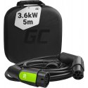 Green Cell Cable Tipo 2 3.6kW 16A 5 Metros 1-Fases para Cargar EV Coches Eléctricos e Híbridos Enchufables PHEV