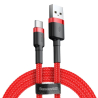 Cable USB a USB-C Baseus Cafule 2A, 200 cm, Quick Charge 3.0, Transmisión de datos 480Mb/s, Trenzado resistente, Color rojo.