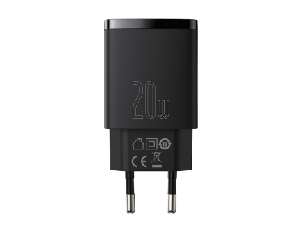 Cargador rápido 2xUSB, USB-C, PD, 3A, 30W (negro) Baseus