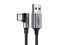Cable angular USB a USB-C 90 grados de UGREEN, 3A, 200 cm, Carga rápida Quick Charge 3.0, Color Negro y Plateado