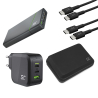 Set con powerbank y cargador para una carga ultrarrápida de varios dispositivos simultáneamente. Power Bank, cargador y cables