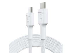 Cable blanco USB-C Tipo C 2m Green Cell Power Stream con carga rápida Power Delivery 60W, Ultra Charge, Quick Charge 3.0