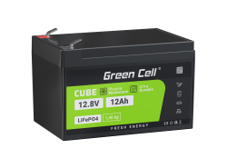 Green Cell Batería LiFePO4 12Ah 12.8V 153.6Wh LFP batería de litio 12V con BMS para Cortacésped Juguete Infantil Scooter Roller