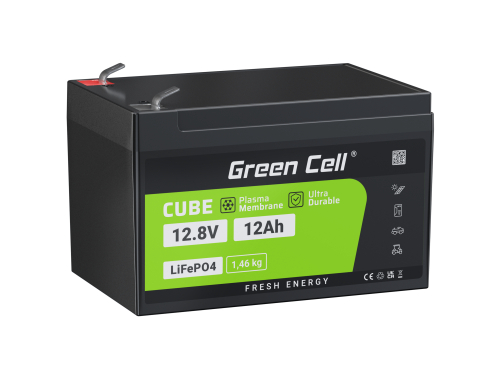 Green Cell Batería LiFePO4 12Ah 12.8V 153.6Wh LFP batería de litio 12V con BMS para Cortacésped Juguete Infantil Scooter Roller
