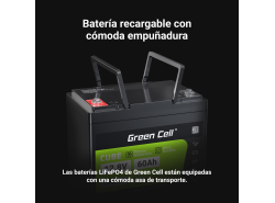 Batería de litio-hierro-fosfato LiFePO4 Green Cell 12V 12.8V 60Ah para paneles solares, autocaravanas y barcos