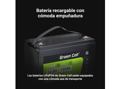 Batería de litio-hierro-fosfato LiFePO4 Green Cell 12V 12.8V 125Ah para paneles solares, autocaravanas y barcos