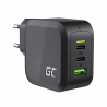 Green Cell Cargador de red 65W GaN GC PowerGan para Portátil, MacBook, Iphone, Tablet, Nintendo Switch - 2x USB-C, 1x USB OUTLET