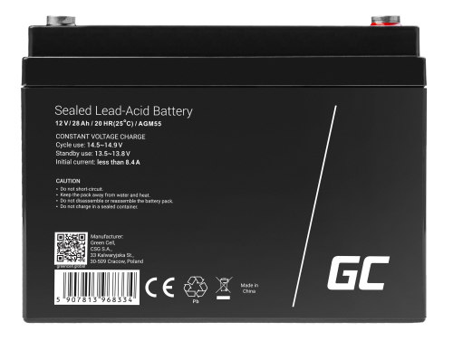 Batería Green Cell® AGM 12V 28Ah batería de plomo-ácido libre de mantenimiento de vellón para botes, scooters eléctricos OUTLET