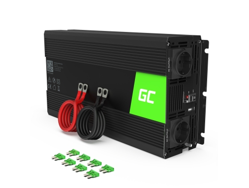 Green Cell® Convertidor de voltaje Inversor 12V a 230V 1500W / 3000W Inversor de corriente Onda Sinusoidal Pura OUTLET