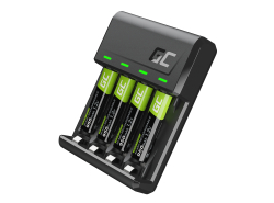 Cargador de baterías para pilas recargables Ni-MH AA Mignon / AAA Micro Green Cell + 4x pilas AAA Micro R3 950mAh
