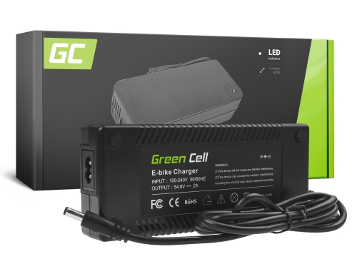 Green Cell® Cargador 54.6V 2A para Bicicleta Eléctrica 48V Li-Ion Batería DC 5.5*2.1mm - OUTLET