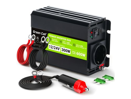 Convertidor de voltaje inversor Green Cell® DUO 12V/24V a 230V 300W/600W seno modificado