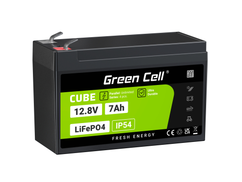 Green Cell CUBE LiFePO4 Batería 7Ah 12.8V 89.6Wh LFP batería de litio 12V para UPS, Alarma, Juguete, CCTV Coche de Niños