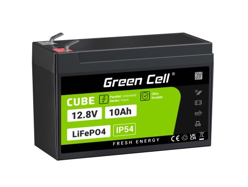 Green Cell CUBE LiFePO4 Batería 10Ah 12.8V 128Wh LFP batería de litio 12V para UPS, Energía de emergencia, Scooter, Quad