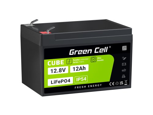 Green Cell CUBE LiFePO4 Batería 12Ah 12.8V 153.6Wh LFP batería de litio 12V para Sillas de ruedas, Juguetes, Patinetes