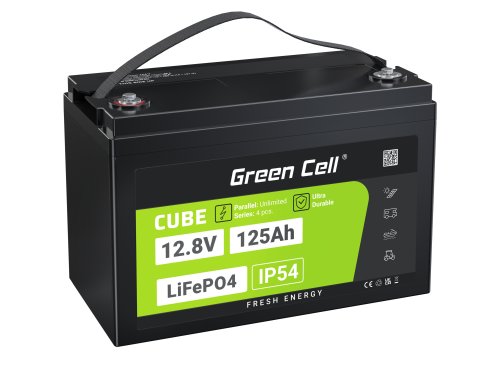 Green Cell CUBE LiFePO4 Batería 125Ah 12.8V 1600Wh LFP batería de litio 12V para Autocaravanas, Solar, Sistema aislado, Barco