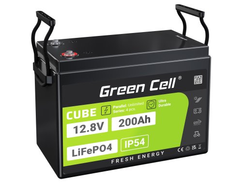 Green Cell CUBE LiFePO4 Batería 200Ah 12.8V 2560Wh LFP batería de litio 12V para Autocaravanas, Paneles Solares, Foodtruck