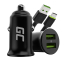 Green Cell Cargador de coche USB PowerRide Nano36, 2x USB-A, 36W con carga rápida Ultra Charge + LED Cable USB-C 120cm