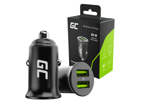 Green Cell PowerRide Nano36 Cargador de coche USB 36W con carga rápida Ultra Charge - 2x USB-A