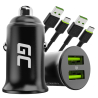 Green Cell Cargador de coche USB PowerRide Nano36, 2x USB-A, 36W con carga rápida Ultra Charge + 2x LED Cable USB-C 120cm