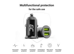 Green Cell Cargador de coche USB PowerRide Nano36, 2x USB-A, 36W con carga rápida Ultra Charge + 2x LED Cable USB-C 120cm