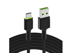 Green Cell Cargador de coche USB PowerRide Nano36, 2x USB-A, 36W con carga rápida Ultra Charge + 2x LED Cable USB-C 120cm