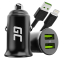 Green Cell Cargador de coche USB PowerRide Nano36, 2x USB-A, 36W con carga rápida Ultra Charge + LED Cable Lightning 120cm