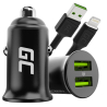 Green Cell Cargador de coche USB PowerRide Nano36, 2x USB-A, 36W con carga rápida Ultra Charge + LED Cable Lightning 120cm