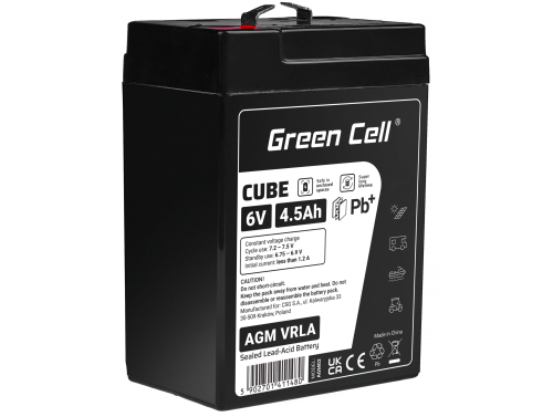 Green Cell CUBE AGM IP54 Bateria 6V 4.5Ah Gel Bateria hermetica sistemas de alarma juguetes eléctricos para niños