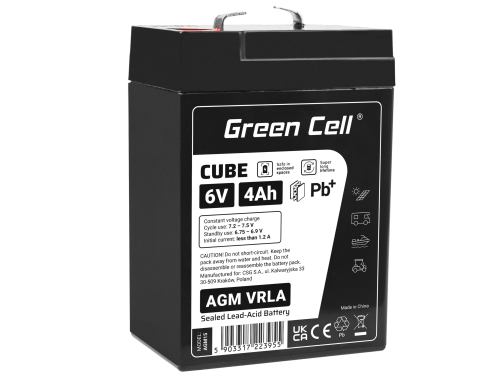 Green Cell CUBE AGM IP54 Bateria 6V 4Ah Gel Bateria hermetica sistemas de alarma juguetes eléctricos para niños