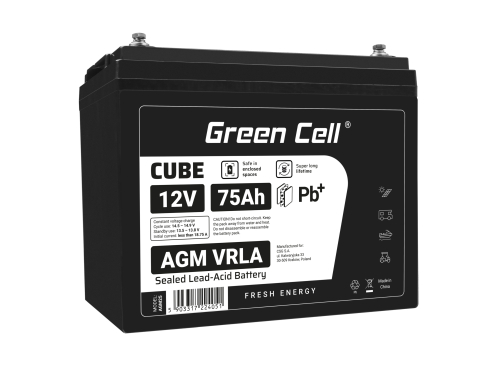 Green Cell CUBE AGM IP54 Bateria 12V 75Ah Gel Bateria hermetica Caravan Bateria solar fotovoltaicos silla de ruedas