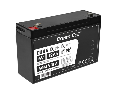 Green Cell® AGM Bateria 6V 12Ah Gel Bateria hermetica sistemas de alarma juguetes eléctricos para niños