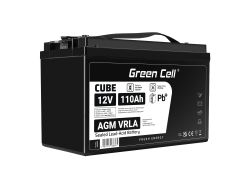 Green Cell AGM VRLA 12V 110Ah Batería de barco sin mantenimiento Fotovoltaica RV Motorhome Trolley Cortacésped